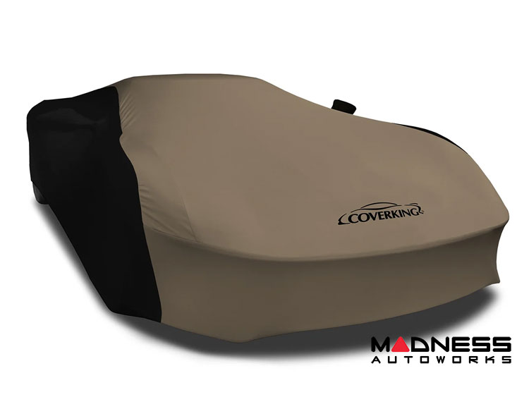 Volkswagen ID. Buzz Custom Fit Vehicle Cover - Satin Stretch - Sahara Tan w/ Black Sides + Rear Passenger Charger Port Flap